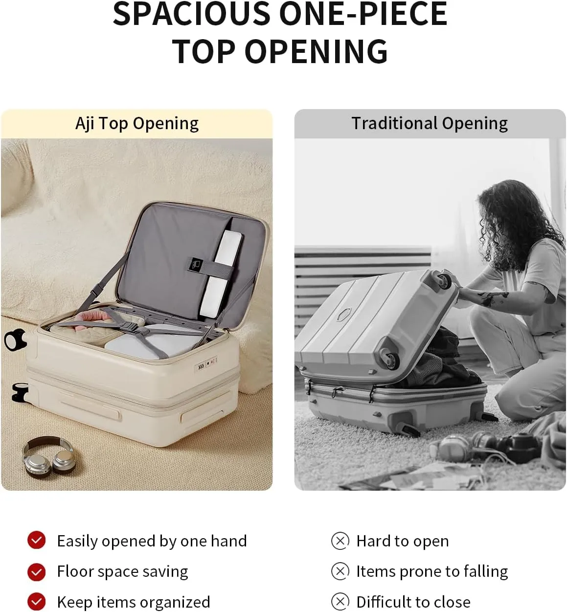 Expandable Top Opening Carry On Luggage Airline Approved, 20 Inch Lightweight Hardside Carry On Suitcase with Spinner Wheels, Travel Luggage for Women Men, Coconut White