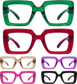 Eyekepper Women's Reading Glasses Metalless Screwless Spring Hinges 6 Pack Ladies Oversized Square Thick Frame Readers  2.25