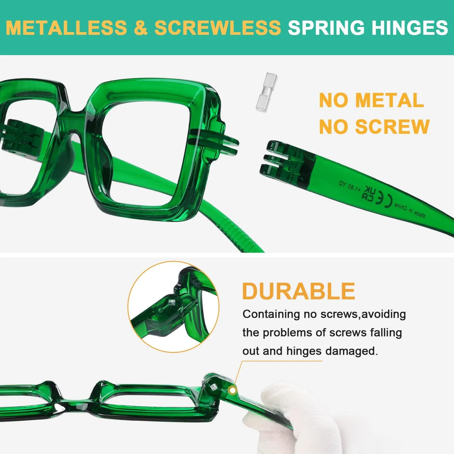 Eyekepper Women's Reading Glasses Metalless Screwless Spring Hinges 6 Pack Ladies Oversized Square Thick Frame Readers  2.25