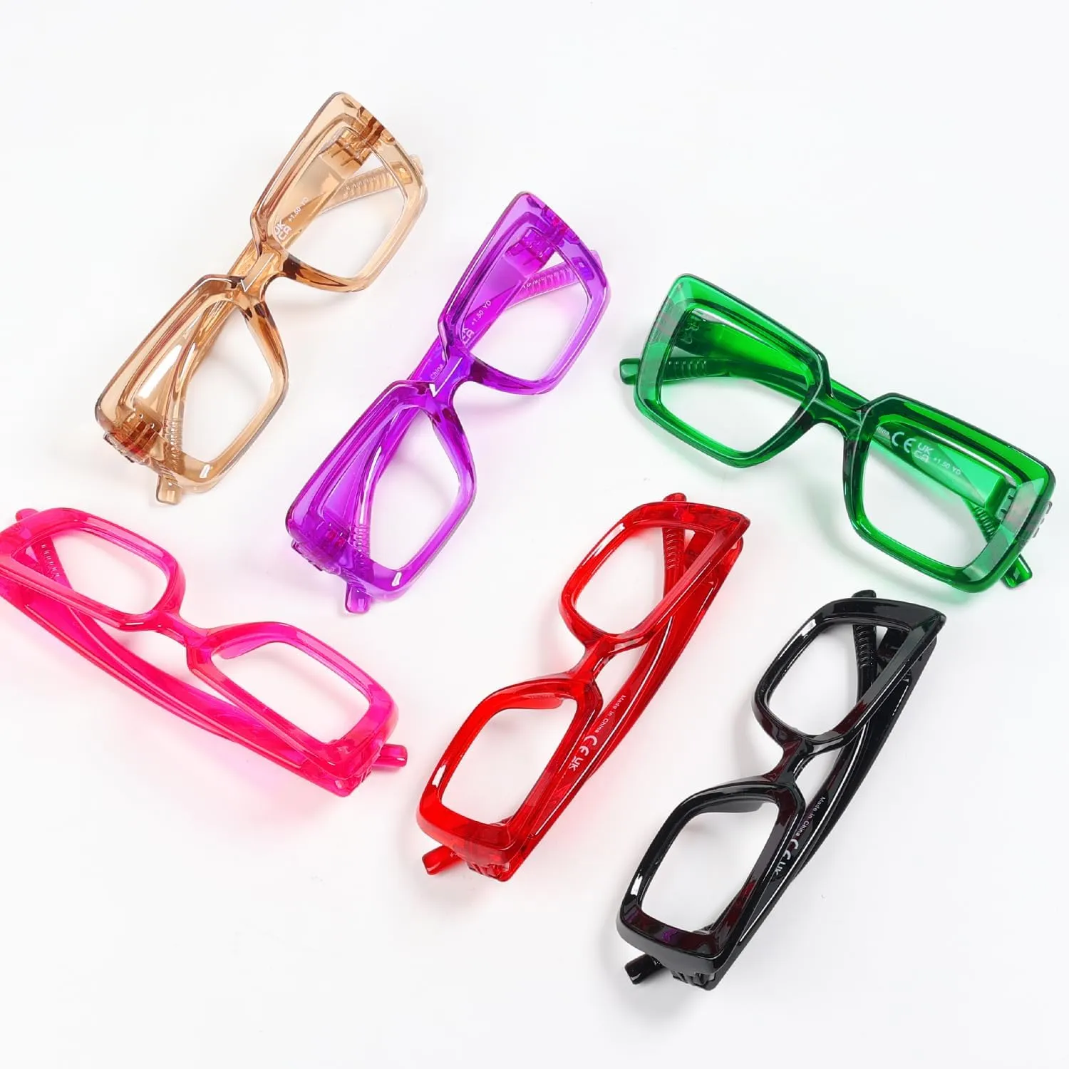 Eyekepper Women's Reading Glasses Metalless Screwless Spring Hinges 6 Pack Ladies Oversized Square Thick Frame Readers  2.25