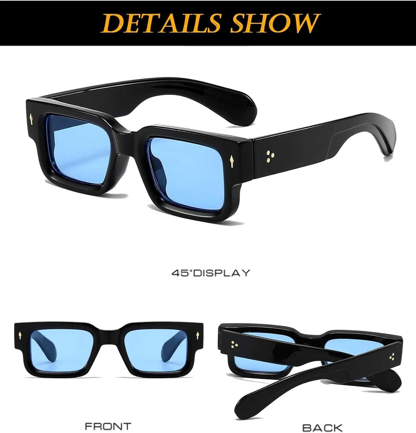 EYLRIM Thick Frame Square Sunglasses for Women Men Chunky Rectangle Sun Glasses Black Shades UV400 Protection