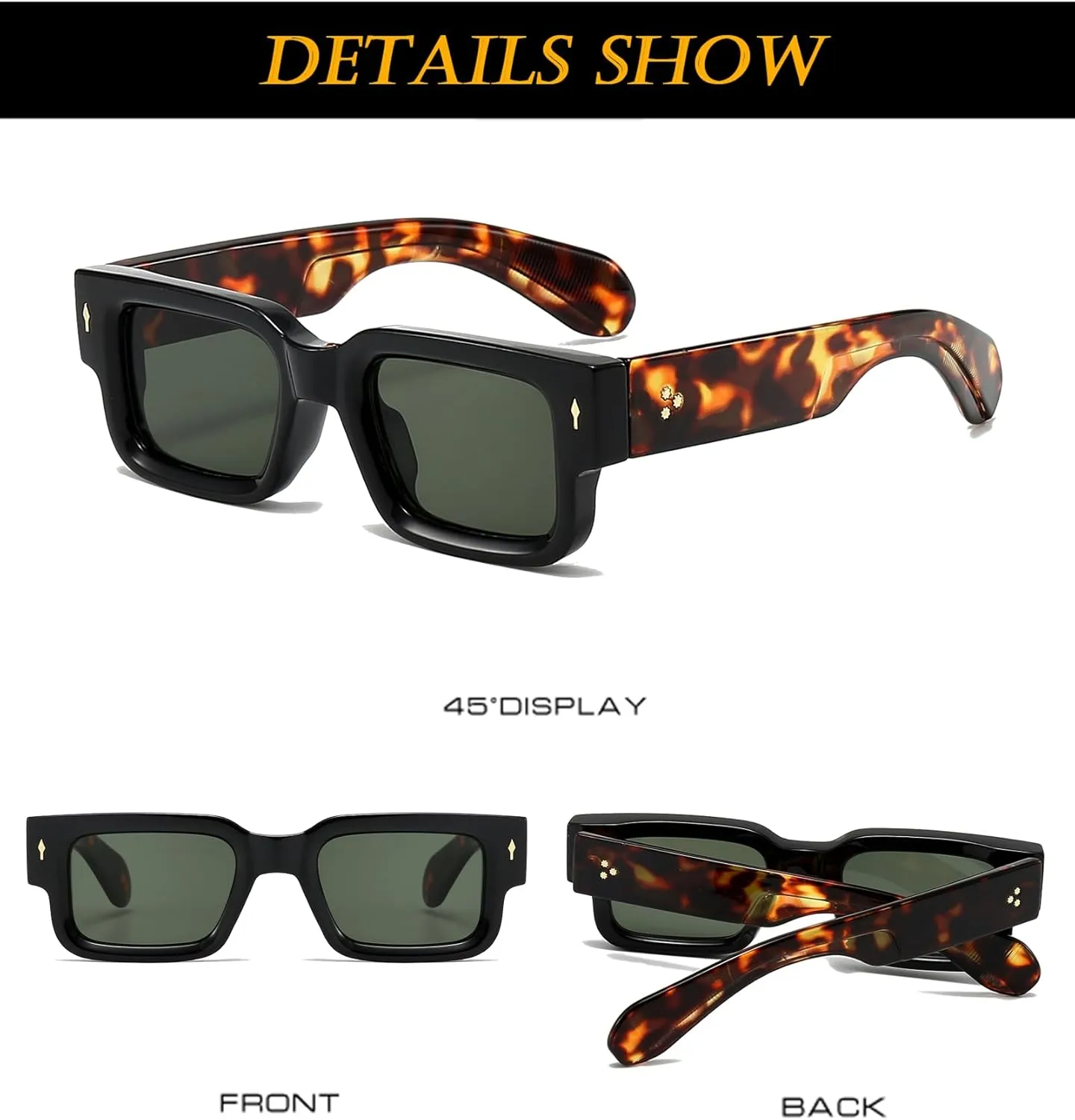 EYLRIM Thick Frame Square Sunglasses for Women Men Chunky Rectangle Sun Glasses Black Shades UV400 Protection