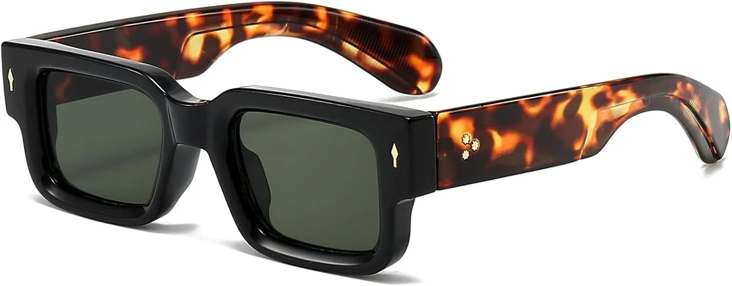 EYLRIM Thick Frame Square Sunglasses for Women Men Chunky Rectangle Sun Glasses Black Shades UV400 Protection