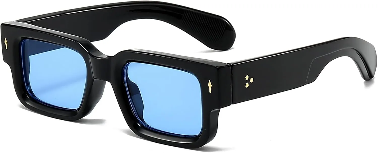 EYLRIM Thick Frame Square Sunglasses for Women Men Chunky Rectangle Sun Glasses Black Shades UV400 Protection