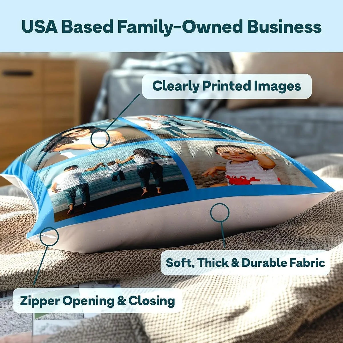 Fabric Textile Products Custom Pillow - USA Made - Personalized Pillows with Pictures or Text - Throw Pillow - Personalized Gift - Grandparent & Couples Gifts - Pet Pillow - Kids Pillows (16"x16")