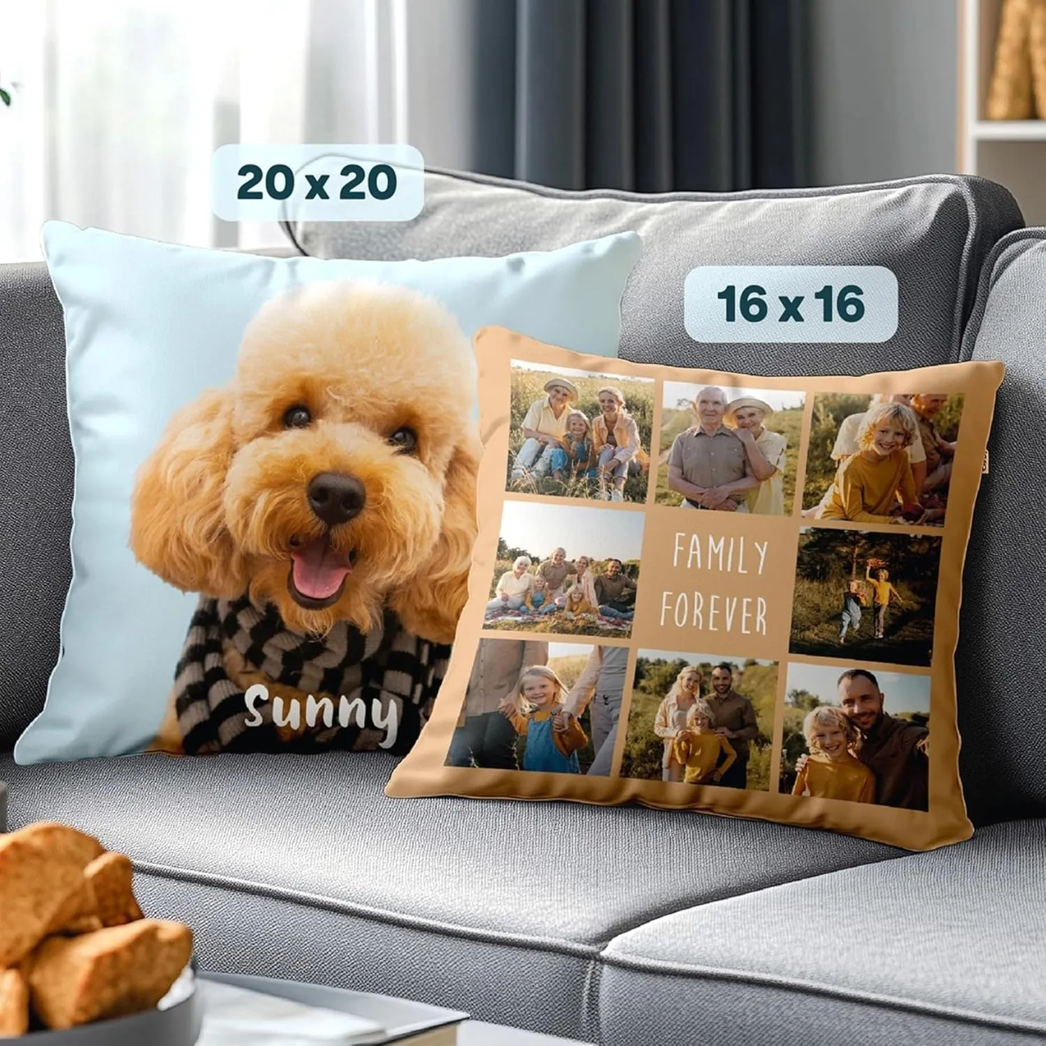 Fabric Textile Products Custom Pillow - USA Made - Personalized Pillows with Pictures or Text - Throw Pillow - Personalized Gift - Grandparent & Couples Gifts - Pet Pillow - Kids Pillows (16"x16")
