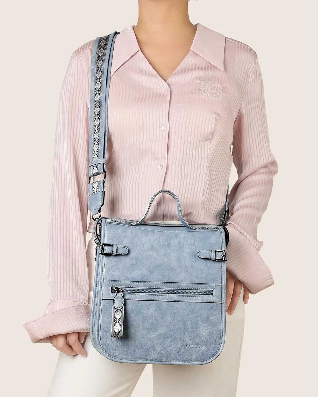FADEON Crossbody Bags Purses for Women Designer Cross Body Shoulder Bag Purse PU Leather Top Handle Handbag Wide Strap
