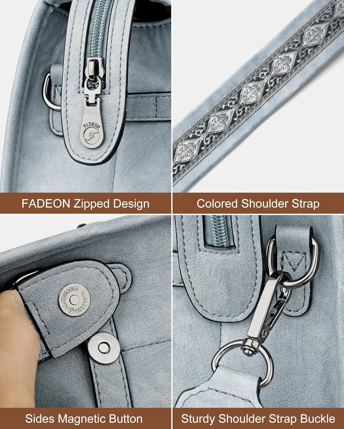FADEON Crossbody Bags Purses for Women Designer Cross Body Shoulder Bag Purse PU Leather Top Handle Handbag Wide Strap