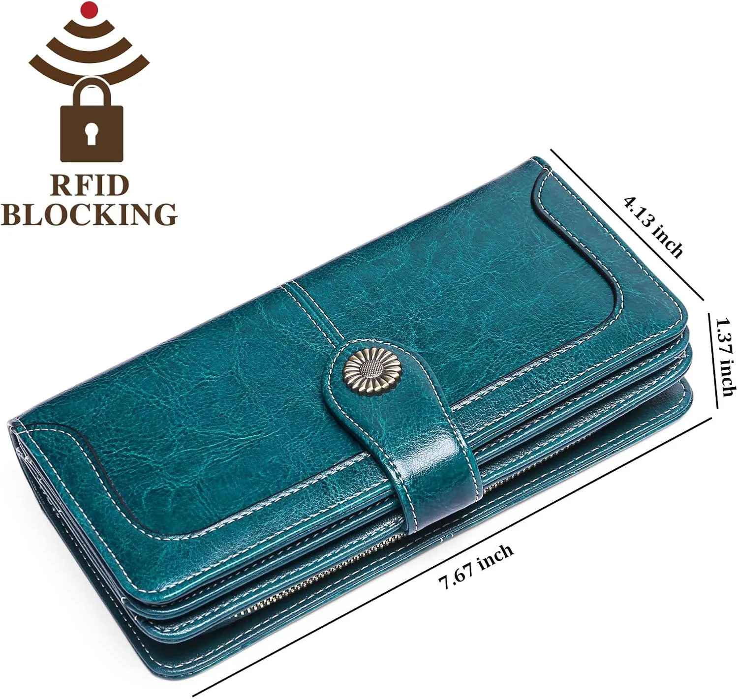 FALAN MULE Women Genuine Leather Wallet Large Capacity Bifold RFID Blocking Card Holder with Zipper Coin Pocket