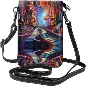 Fantastic underground road Lightweight leather crossbody phone bag, women's shoulder bag cell phone wallet, travel bag with credit card slots,