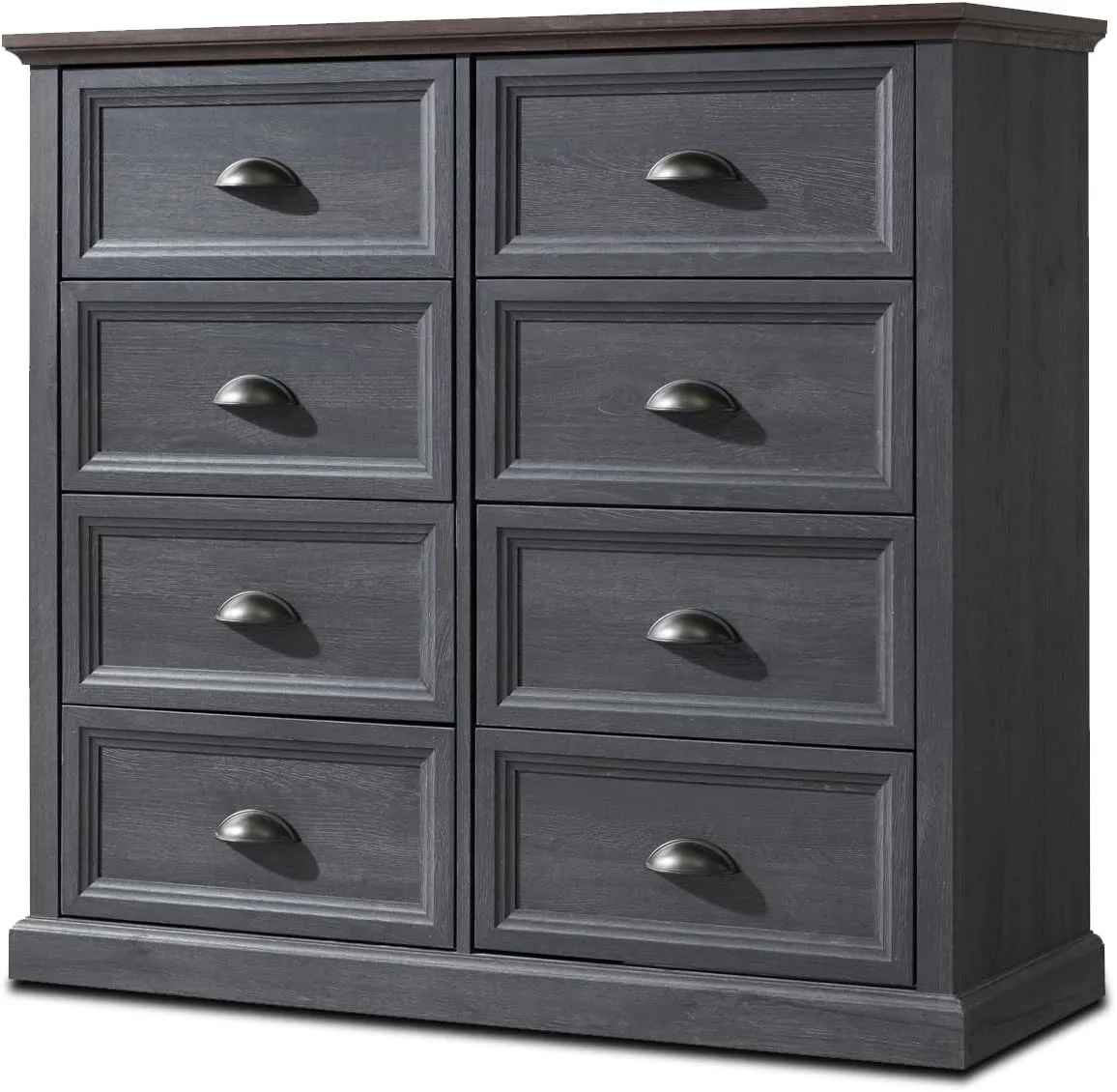 Farmhouse 8 Drawer Dresser for Bedroom, 39" Tall Dressers & Chests of Drawers, 42" Wide Dressers Organizer Storage, Wood Rustic Bedroom Dresser for Closet, Living Room, Hallway, Dark Grey