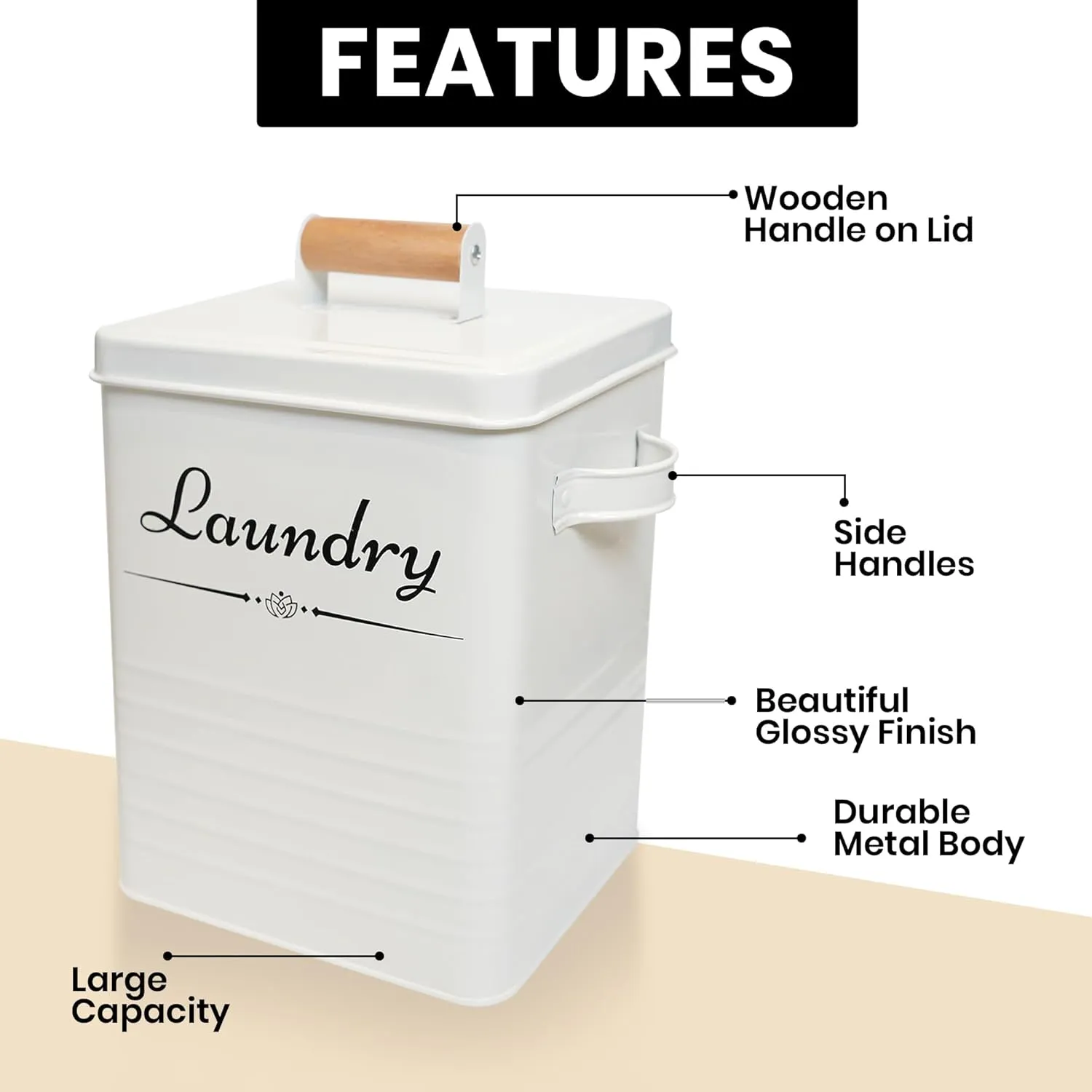 Farmhouse Metal Laundry Pods Container with Dryer Sheet Holder for Organization and Storage, Laundry Room Decor - Holds 156 Pods and 300 Sheets (White, Black)