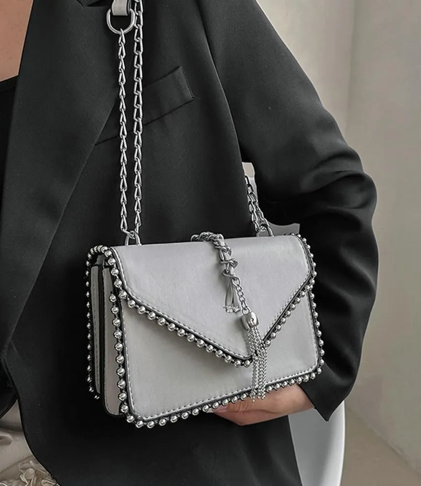 Fashion Shoulder Crossbody Bag for Women PU Leather Small Totes Handbag Y2k Purse Satchel Clutch with Chain