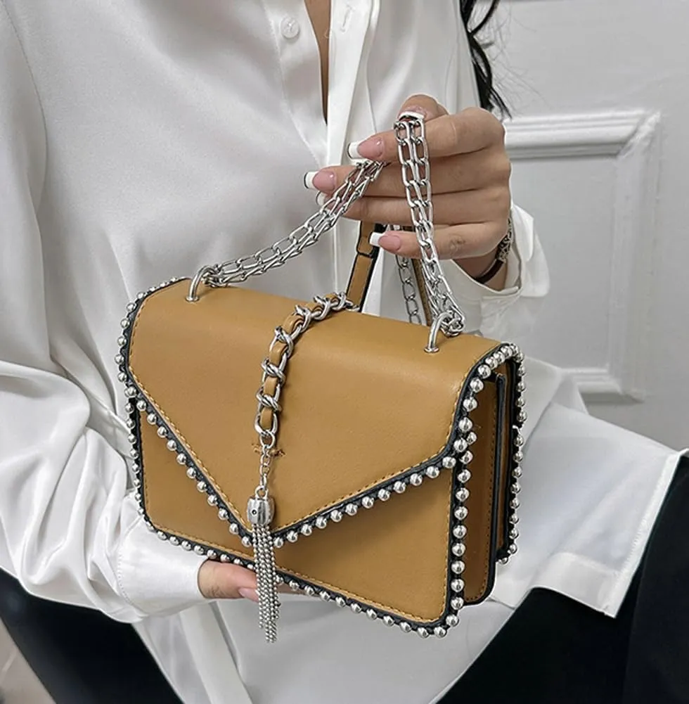 Fashion Shoulder Crossbody Bag for Women PU Leather Small Totes Handbag Y2k Purse Satchel Clutch with Chain