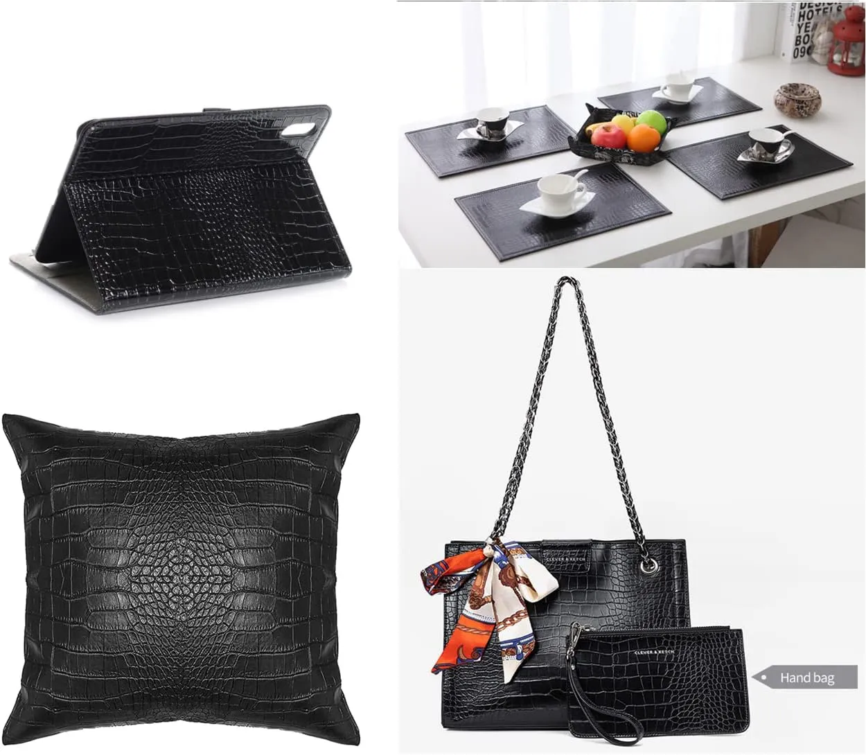 Faux Alligator Leather Crocodile Skin Fabric Alligator Skin Fake Leather Crocodile Fabric Black