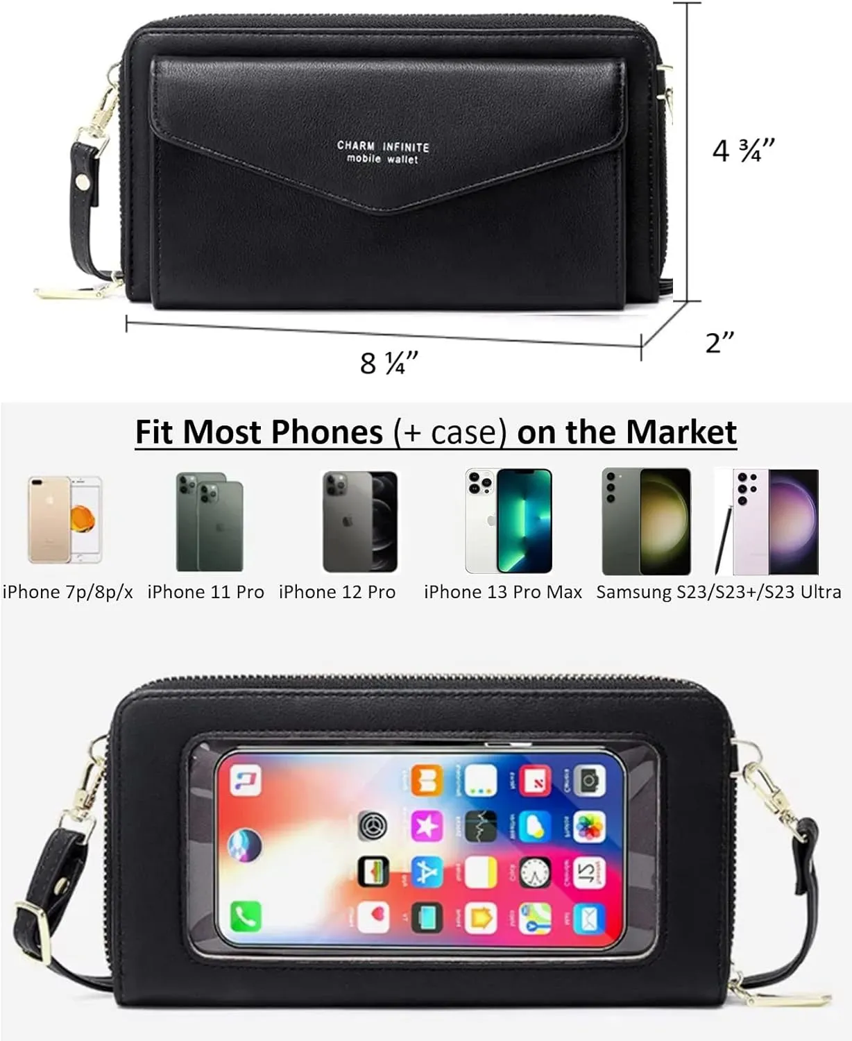 Faux Leather Crossbody Phone Bag for Women, RFID Blocking Touch Screen Wallet Shoulder Handbag with Clear Phone Window