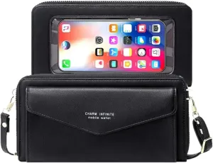 Faux Leather Crossbody Phone Bag for Women, RFID Blocking Touch Screen Wallet Shoulder Handbag with Clear Phone Window