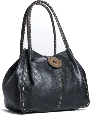 Faux Leather Shoulder Purse for Women – Top Handle Handbag with Wood Button Detail & Zip Closure – Olivia