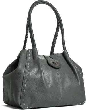 Faux Leather Shoulder Purse for Women – Top Handle Handbag with Wood Button Detail & Zip Closure – Olivia