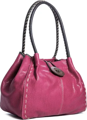 Faux Leather Shoulder Purse for Women – Top Handle Handbag with Wood Button Detail & Zip Closure – Olivia
