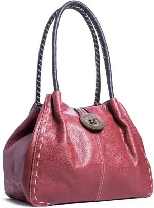 Faux Leather Shoulder Purse for Women – Top Handle Handbag with Wood Button Detail & Zip Closure – Olivia