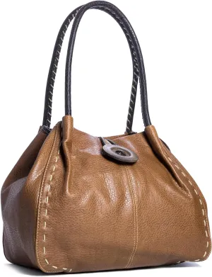 Faux Leather Shoulder Purse for Women – Top Handle Handbag with Wood Button Detail & Zip Closure – Olivia