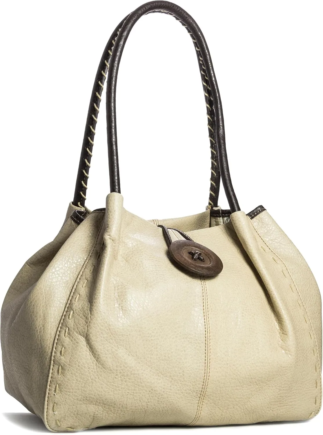 Faux Leather Shoulder Purse for Women – Top Handle Handbag with Wood Button Detail & Zip Closure – Olivia