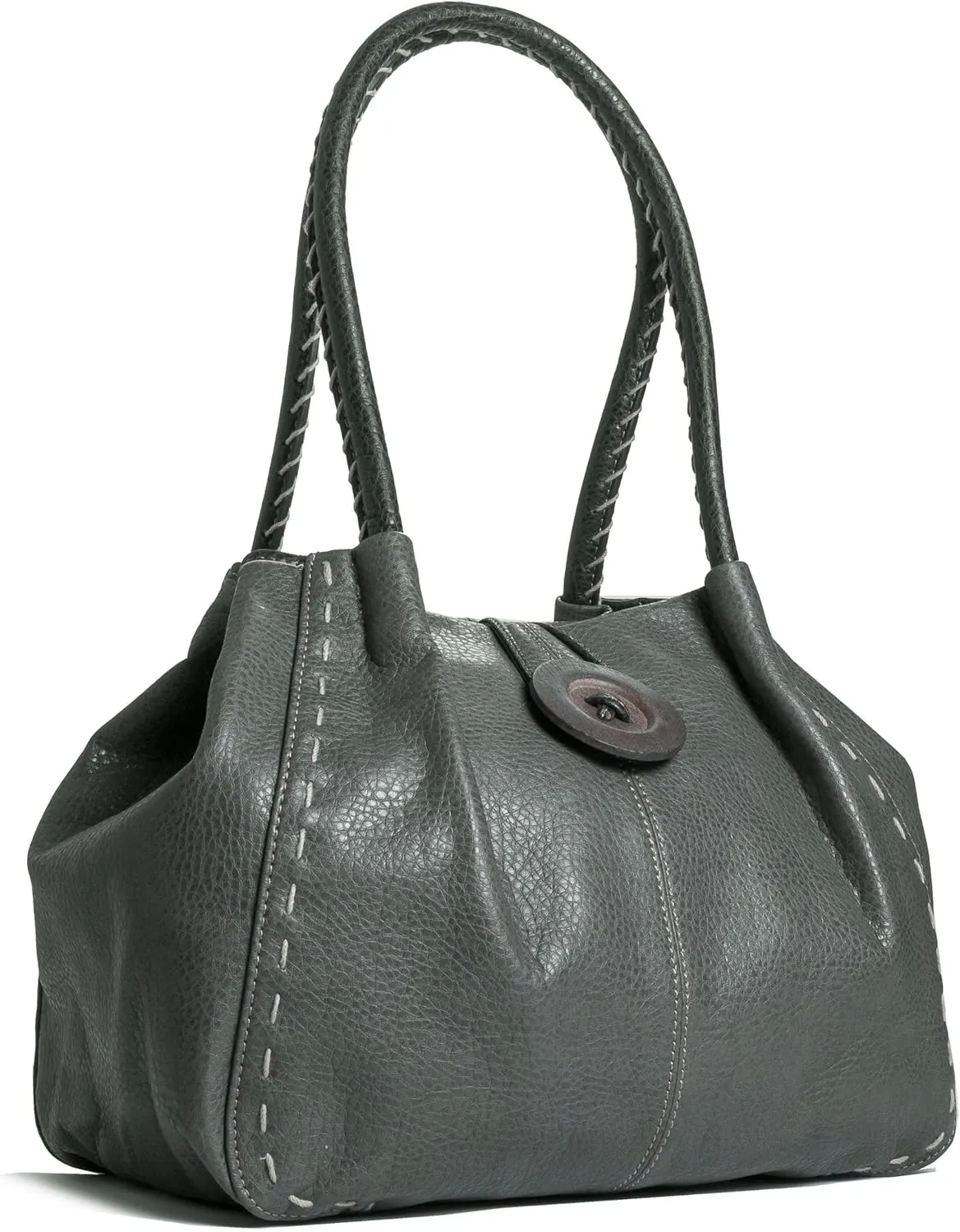 Faux Leather Shoulder Purse for Women – Top Handle Handbag with Wood Button Detail & Zip Closure – Olivia
