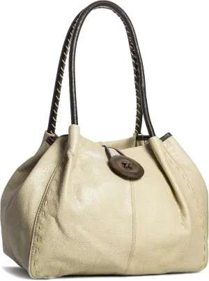 Faux Leather Shoulder Purse for Women – Top Handle Handbag with Wood Button Detail & Zip Closure – Olivia