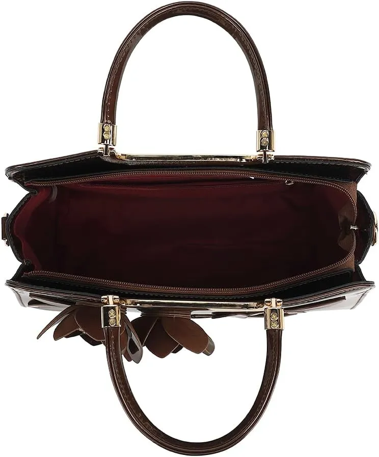 Faux Patent Leather Double Handle Frame Satchel