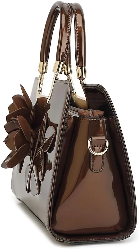 Faux Patent Leather Double Handle Frame Satchel