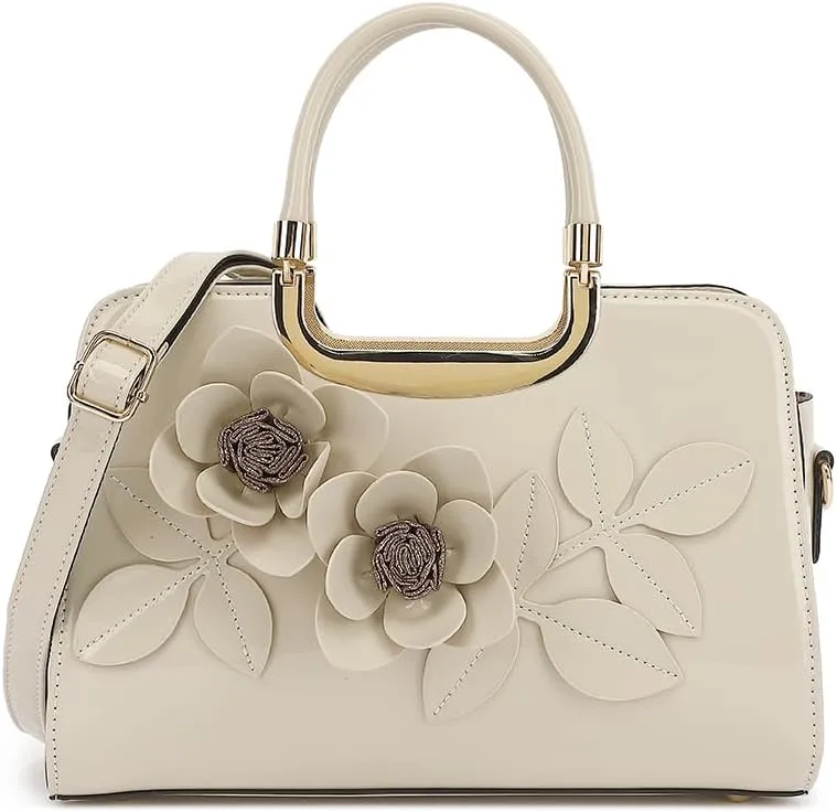 Faux Patent Leather Double Handle Frame Satchel