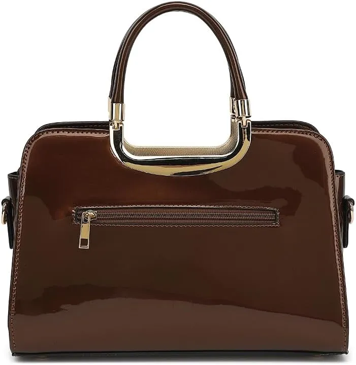 Faux Patent Leather Double Handle Frame Satchel