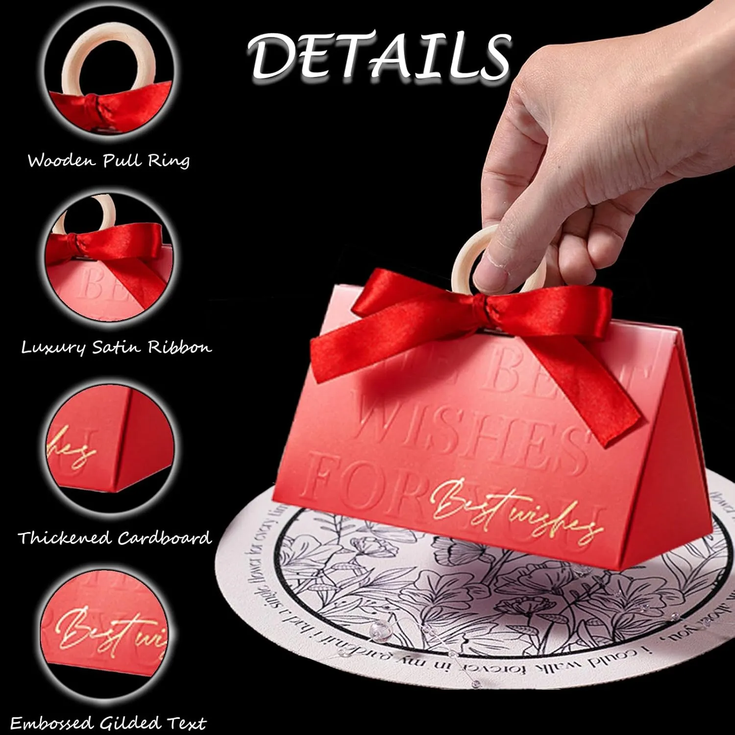 FAYEVIVI Party Favor Boxes - Valentines Day Gift Bags For Presents, Small Thank You Box For Party Favors, Candy Box Bulk, With Ribbon Wooden Ring Handle (20pcs Red,L)