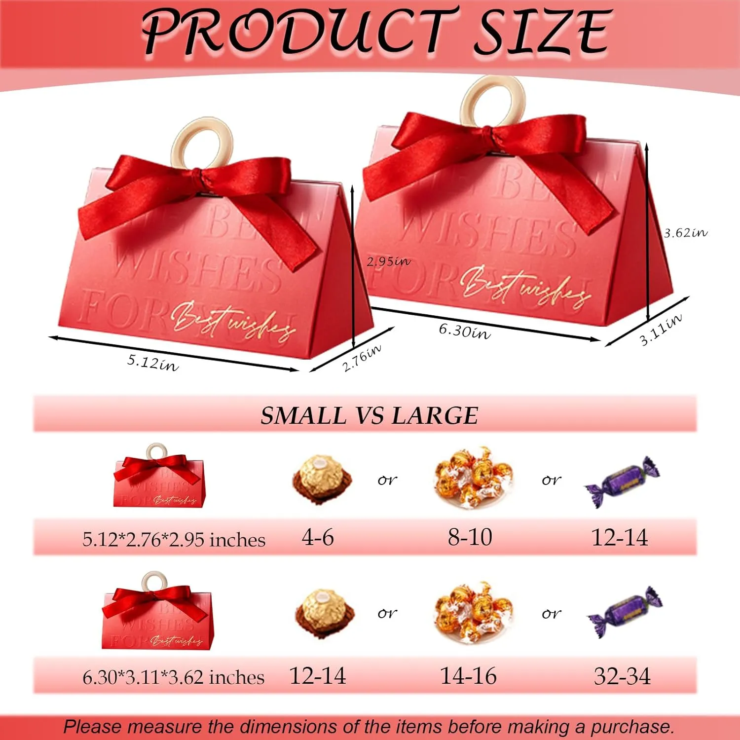 FAYEVIVI Party Favor Boxes - Valentines Day Gift Bags For Presents, Small Thank You Box For Party Favors, Candy Box Bulk, With Ribbon Wooden Ring Handle (20pcs Red,L)