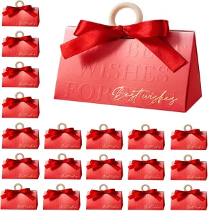 FAYEVIVI Party Favor Boxes - Valentines Day Gift Bags For Presents, Small Thank You Box For Party Favors, Candy Box Bulk, With Ribbon Wooden Ring Handle (20pcs Red,L)