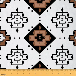Feelyou Bohemian Fabric by The Yard Kids 2 Yard Western Aztec Waterproof Outdoor Fabric for Adult Kids Boys Girls Rhomboid Geometric Upholstery Fabric for Chairs White Brown Reupholstery Fabric Decor