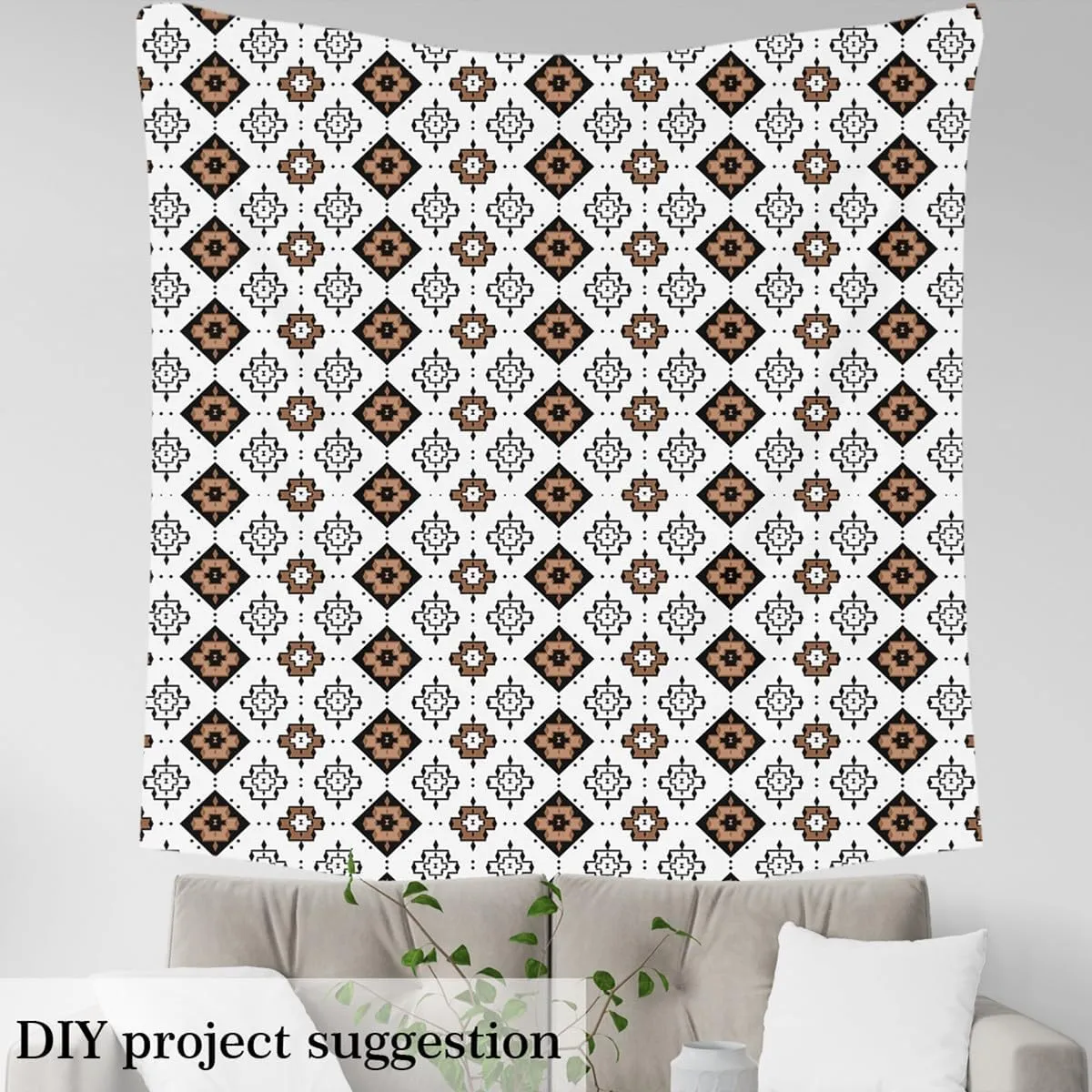Feelyou Bohemian Fabric by The Yard Kids 2 Yard Western Aztec Waterproof Outdoor Fabric for Adult Kids Boys Girls Rhomboid Geometric Upholstery Fabric for Chairs White Brown Reupholstery Fabric Decor