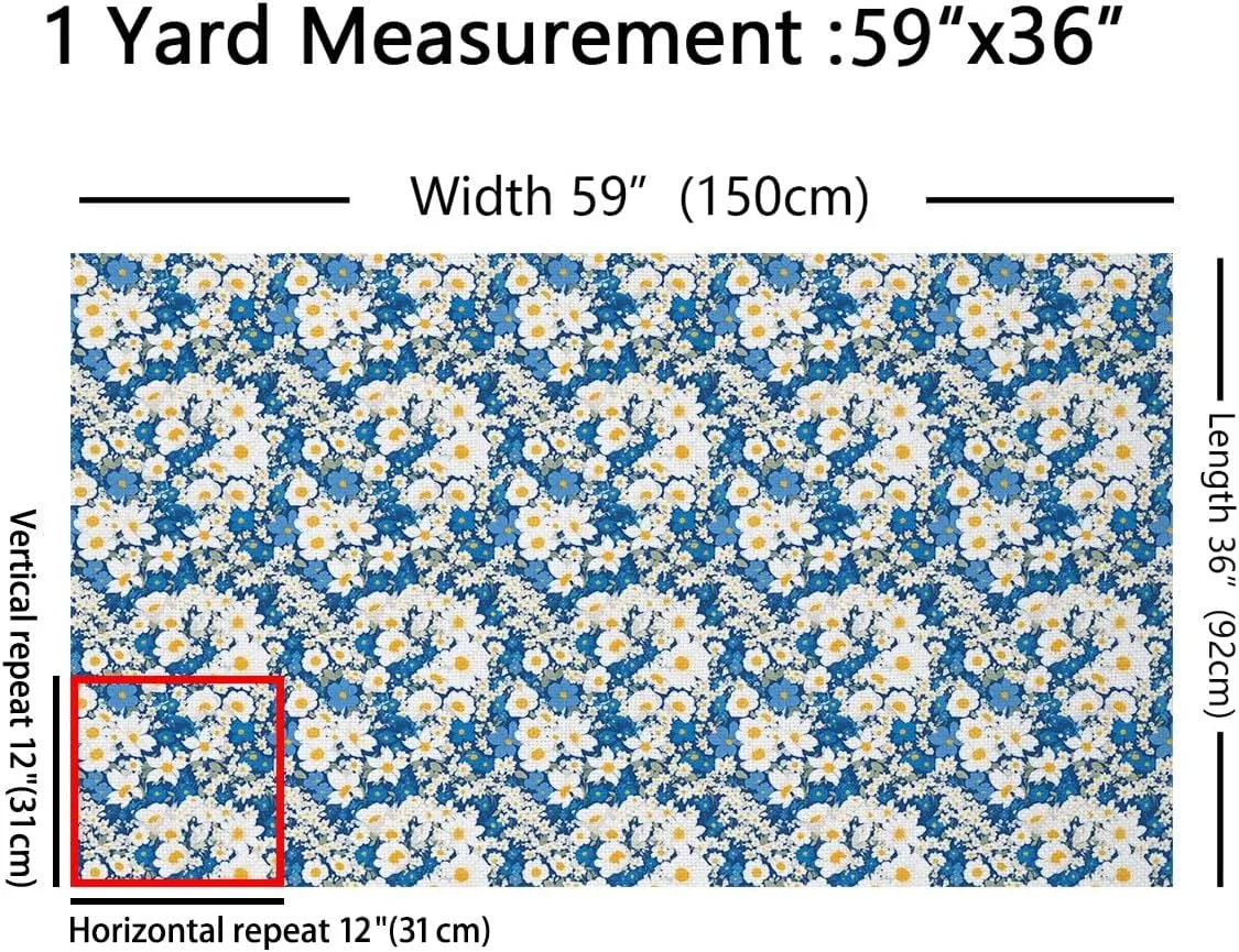 Feelyou Cartoon Flower Upholstery Fabric for Chairs 5 Yards Kids Flroal Fabric by The Yard Botanical Branches Waterproof Outdoor Fabric for Room Decor Natural Theme White Blue Outdoor Fabric