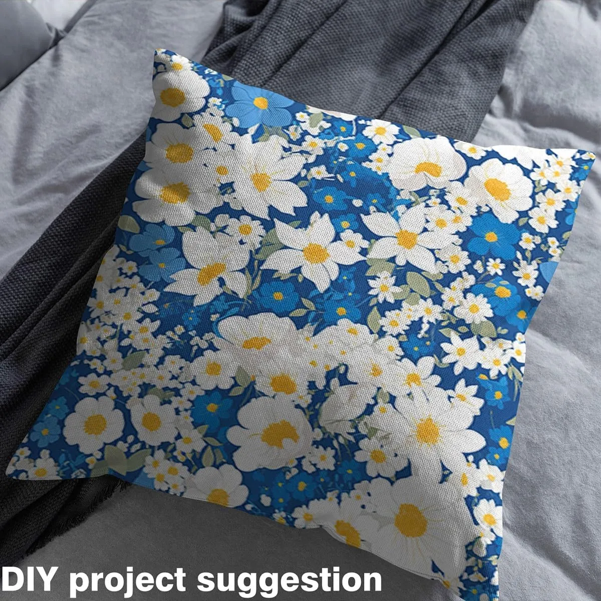 Feelyou Cartoon Flower Upholstery Fabric for Chairs 5 Yards Kids Flroal Fabric by The Yard Botanical Branches Waterproof Outdoor Fabric for Room Decor Natural Theme White Blue Outdoor Fabric