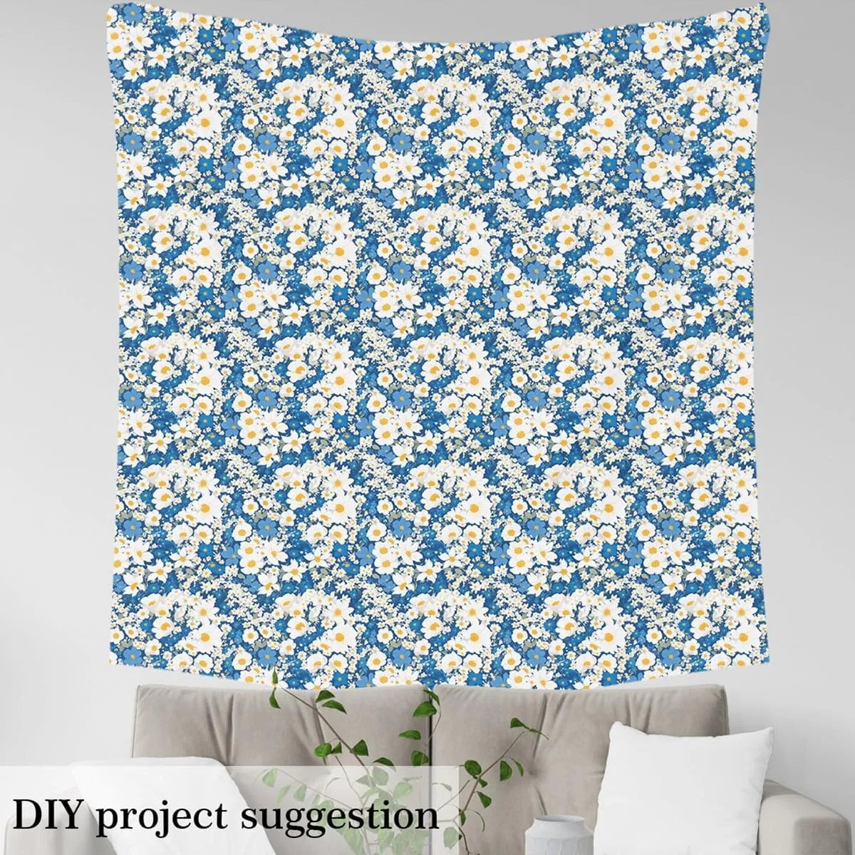 Feelyou Cartoon Flower Upholstery Fabric for Chairs 5 Yards Kids Flroal Fabric by The Yard Botanical Branches Waterproof Outdoor Fabric for Room Decor Natural Theme White Blue Outdoor Fabric