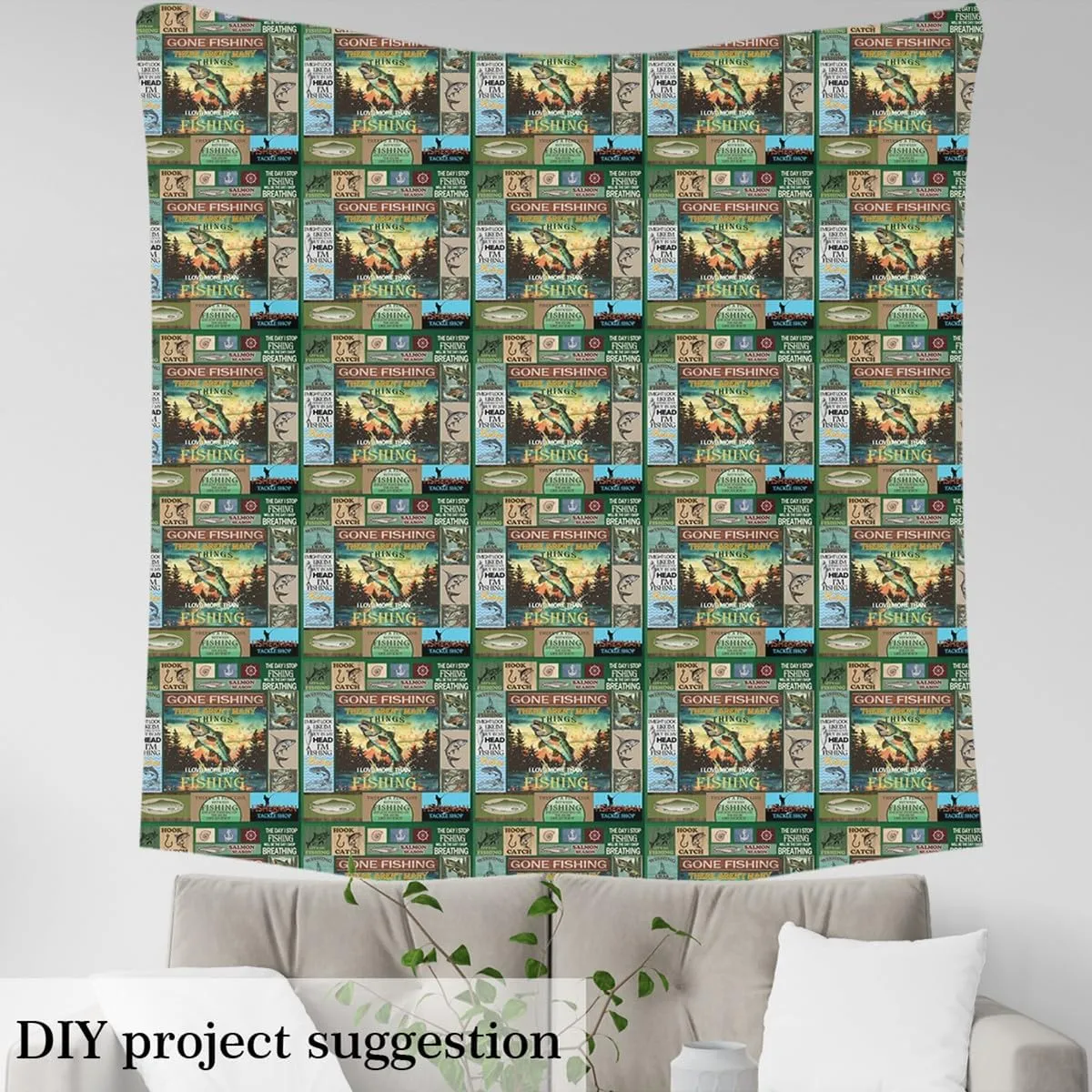 Feelyou Green Pike Fish Fabric by The Yard 2 Yards Bass Big Fish Upholstery Fabric for Chairs Fishing and Hunting Decorative Waterproof Outdoor Fabric Swordfish Fabric for Home DIY Projects Fisherman