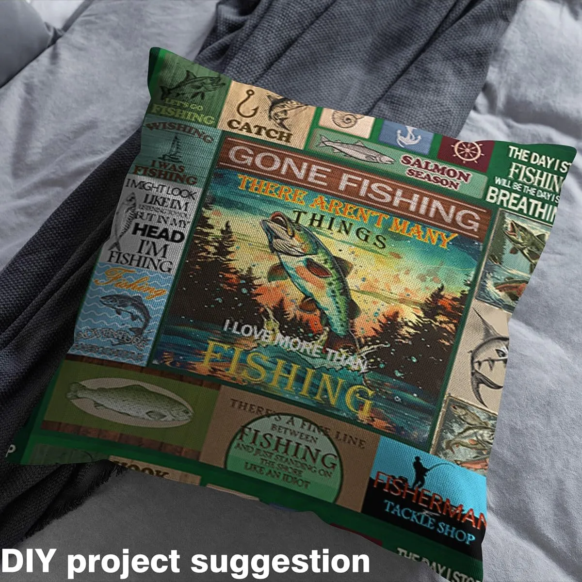 Feelyou Green Pike Fish Fabric by The Yard 2 Yards Bass Big Fish Upholstery Fabric for Chairs Fishing and Hunting Decorative Waterproof Outdoor Fabric Swordfish Fabric for Home DIY Projects Fisherman