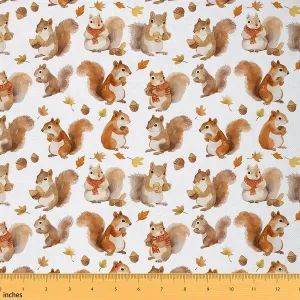 Feelyou Squirrel Fabric by The Yard Kids 2 Yard Kids Autumn Fall Upholstery Fabric for Chairs for Teens Boys Girls Lovely Wild Animal Waterproof Outdoor Fabric Fallen Leaves Reupholstery Fabric Decor