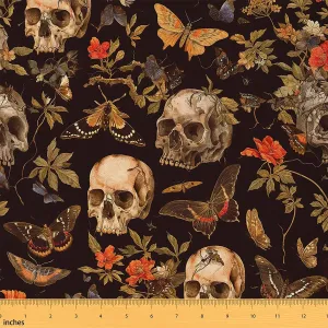 Feelyou Sugar Skull Fabric by The Yard 5 Yards Botanical Flowers Decorative Waterproof Outdoor Fabric Butterfly Gothic Skeleton Upholstery Fabric for Chairs Halloween Themed DIY Reupholstery Fabric