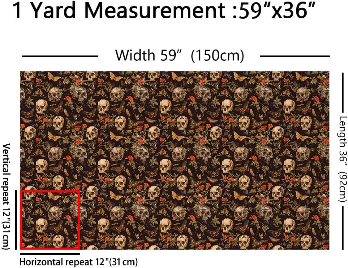 Feelyou Sugar Skull Fabric by The Yard 5 Yards Botanical Flowers Decorative Waterproof Outdoor Fabric Butterfly Gothic Skeleton Upholstery Fabric for Chairs Halloween Themed DIY Reupholstery Fabric