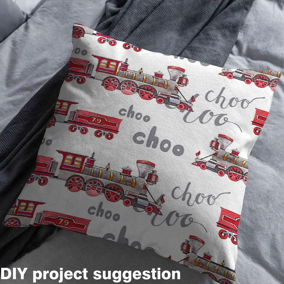 Feelyou Train Upholstery Fabric by The Yard,Cartoon Car Reupholstery Fabric for Chairs,Choo Train Vehicle Red White Decorative Waterproof Outdoor Fabric, 1 Yard
