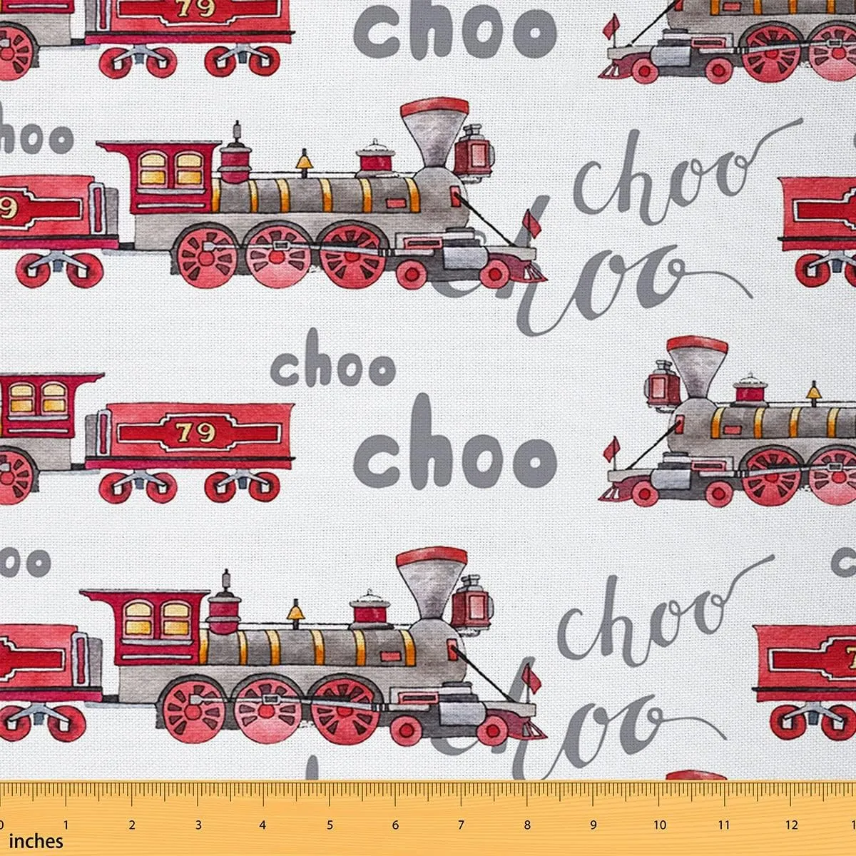 Feelyou Train Upholstery Fabric by The Yard,Cartoon Car Reupholstery Fabric for Chairs,Choo Train Vehicle Red White Decorative Waterproof Outdoor Fabric, 1 Yard