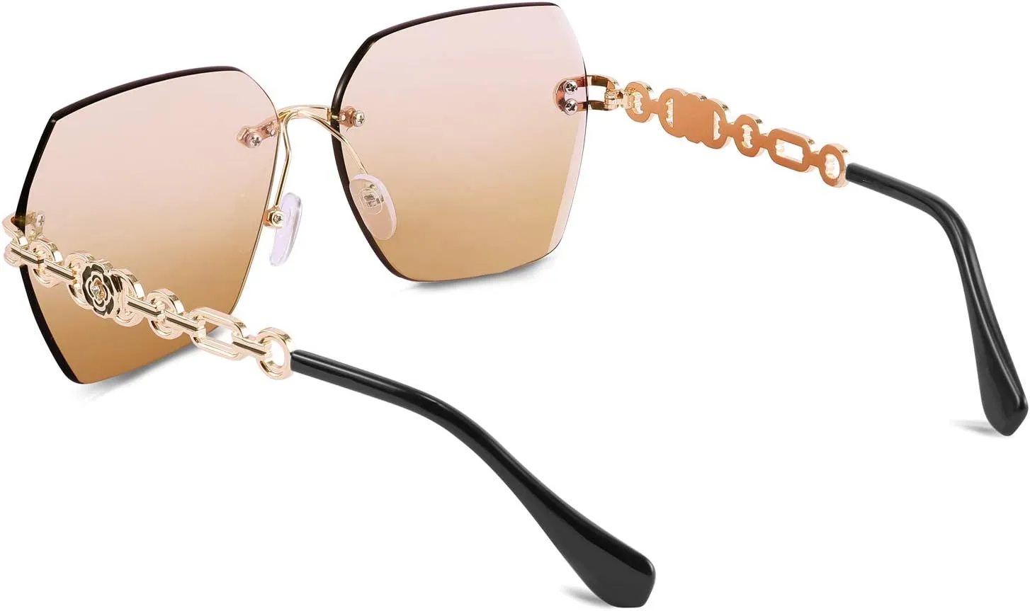 FEISEDY Classic Rimless Sunglasses Women Metal Frame Diamond Cutting Lens Sun Glasses B2567