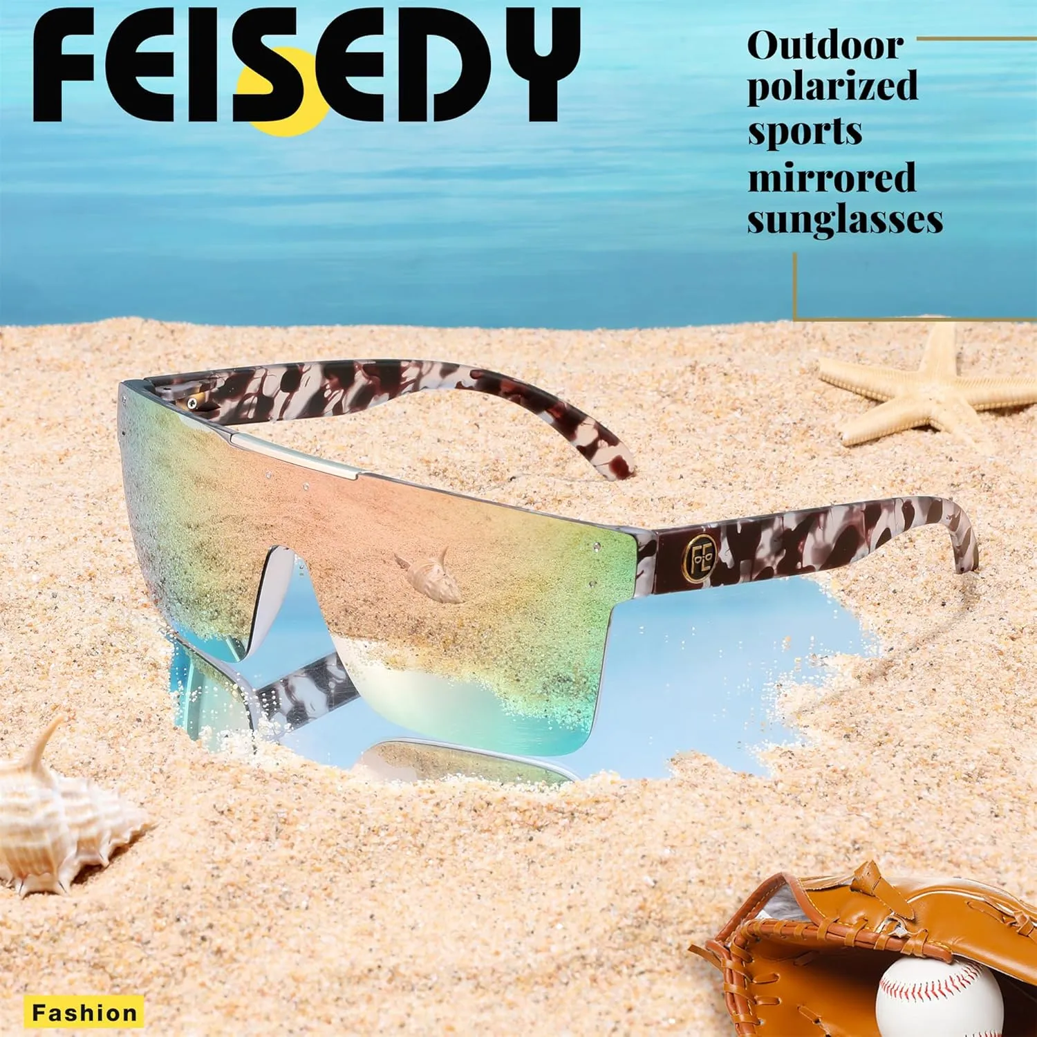 FEISEDY Men Sunglasses Polarized Oversized Square Flat Top Cycling Running Fishing Golf Hiking Sports B2990